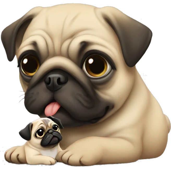 Pug kissing baby emoji