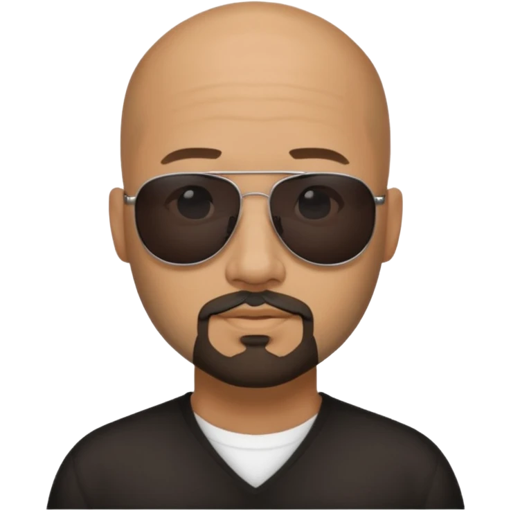 Bald man, wearing black fashion sunglasses, goatee beard emoji