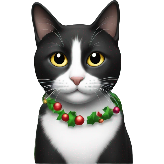 black and white cat with christmas tree emoji