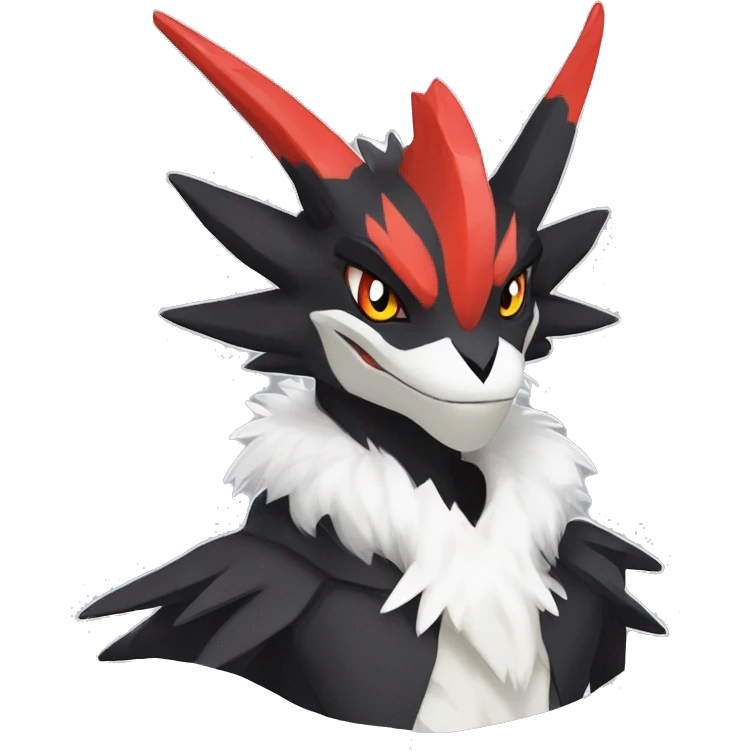 Black Cool Edgy Anthro Noivern-Nargacuga-Silvally-Sergal-Fakémon  with White and Red Edgy markings emoji