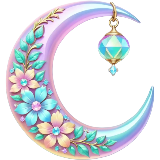 glossy Pastel iridescent floral shiny crystal crescent damask moon emoji