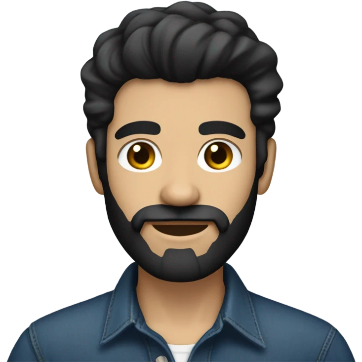 person with a black beard. No moustache. White skin tone. Nice black hair. Denim dark blue shirt emoji