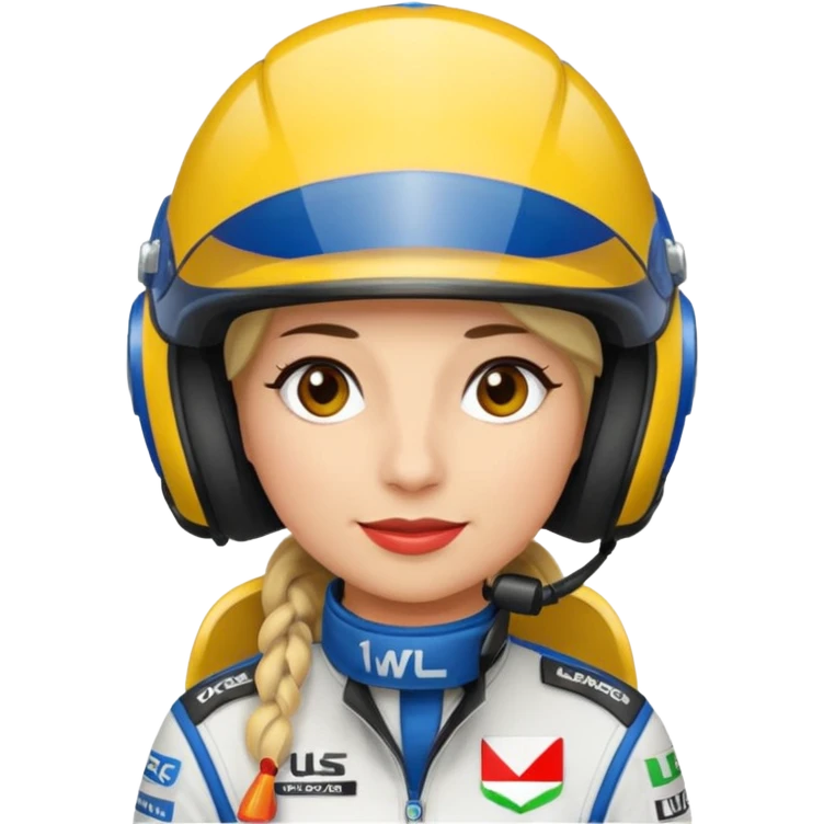 Je souhaiterai un emoji d'une femme, pilote de rallye WRC qui porte un casque et une combinaison aux couleurs de la marque LU emoji
