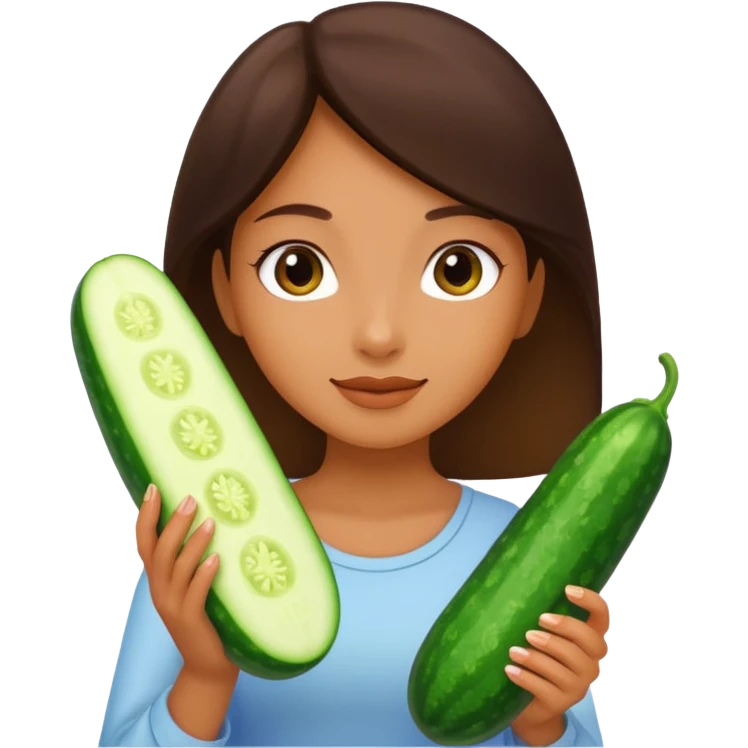 Chica sosteniendo un pepino emoji