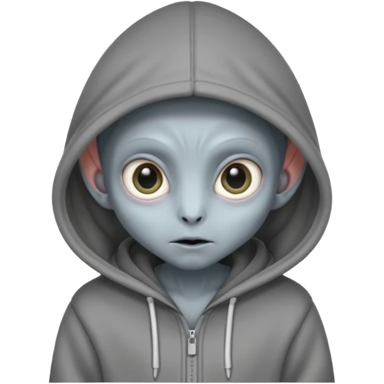 Aliens gray, hoodie, cute big eyes, thin ears, half body emoji
