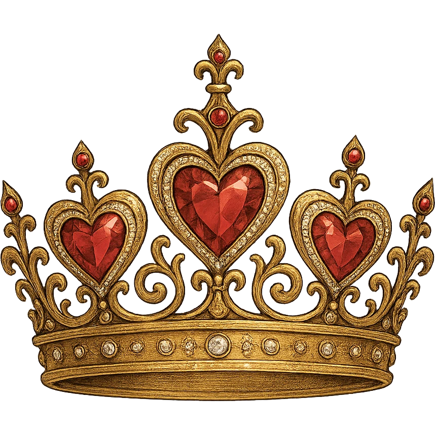 crown with heart-shaped jewels, detailed, elegant, gpt-image style emoji