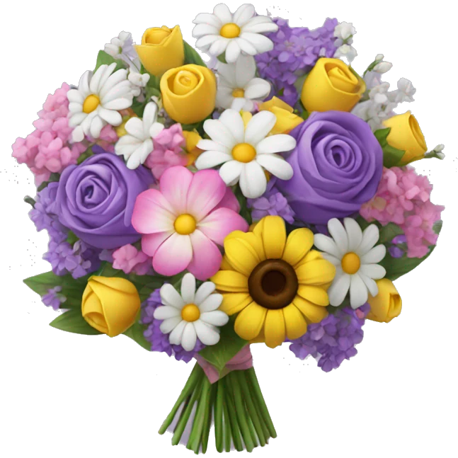 Beautiful bouquet of flowers purple pink white yellow emoji