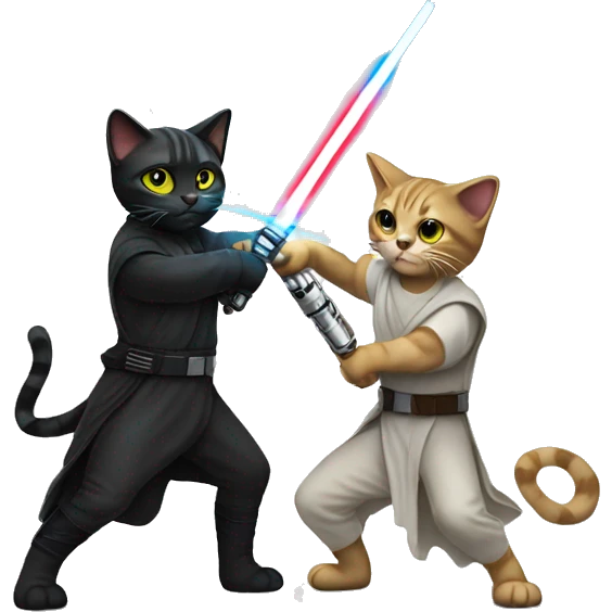 2 cats fighting with lightsaber emoji