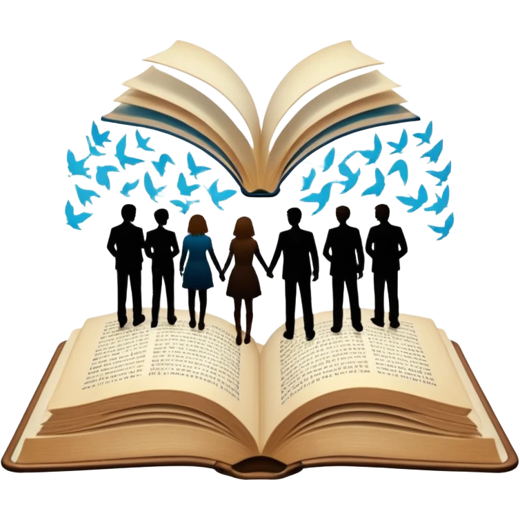 open book with people silhouettes above it emoji