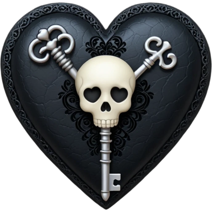 goth heart with a black lace skeleton key emoji