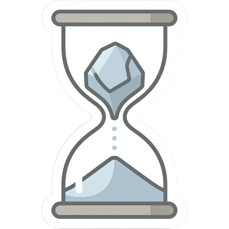 minimal line-art hourglass with a single large rock in the top half inside sticker, elegant thin stroke, soft pastel tones, clean vector design, no background, modern aesthetic, 8k emoji