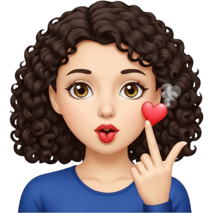 White girl with dark curly hair blowing a kiss emoji