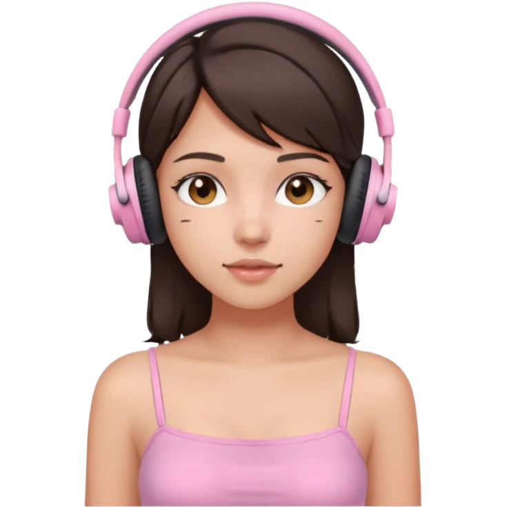 aesthetic brunette girl in light pink tube top shirt with headphones on emoji