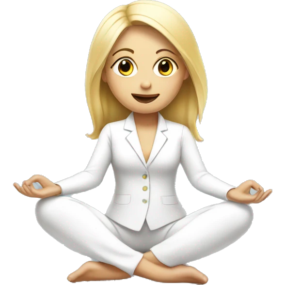 Blonde girl doing yoga in white suit  emoji