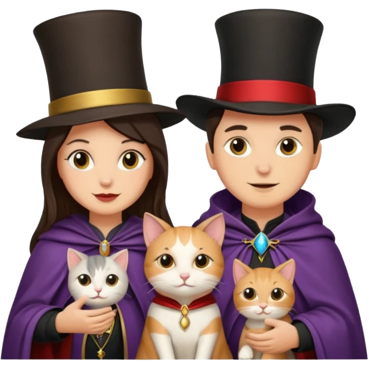 magician couple and their pet cat emoji