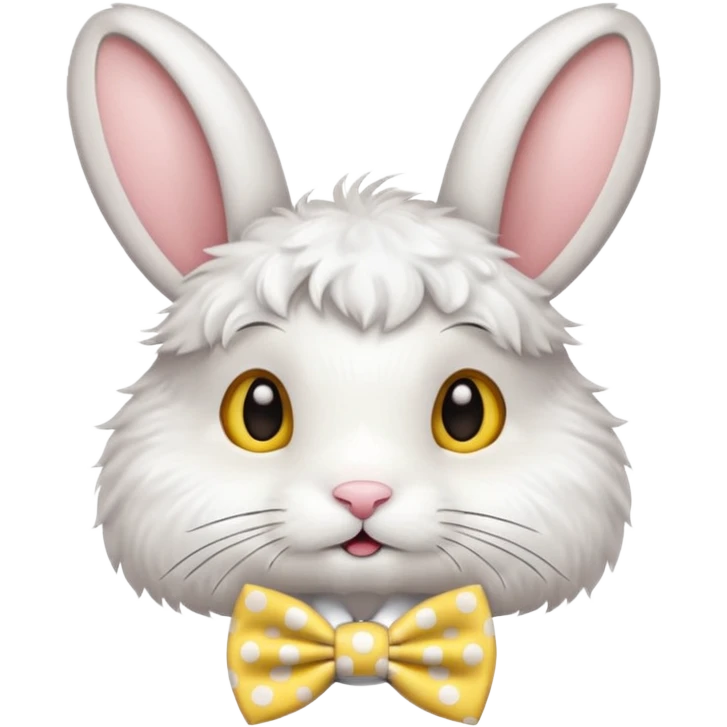 Fluffy rabbit with polka-dot yellow bow tie emoji