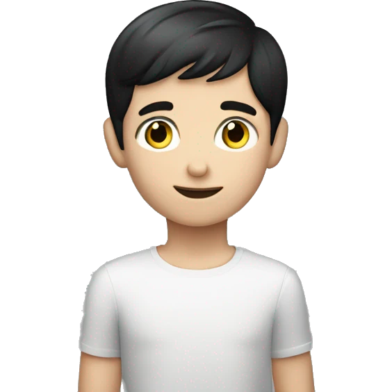 Young Caucasian boy with short black hair and blue eyes raising his hand against a black background emoji