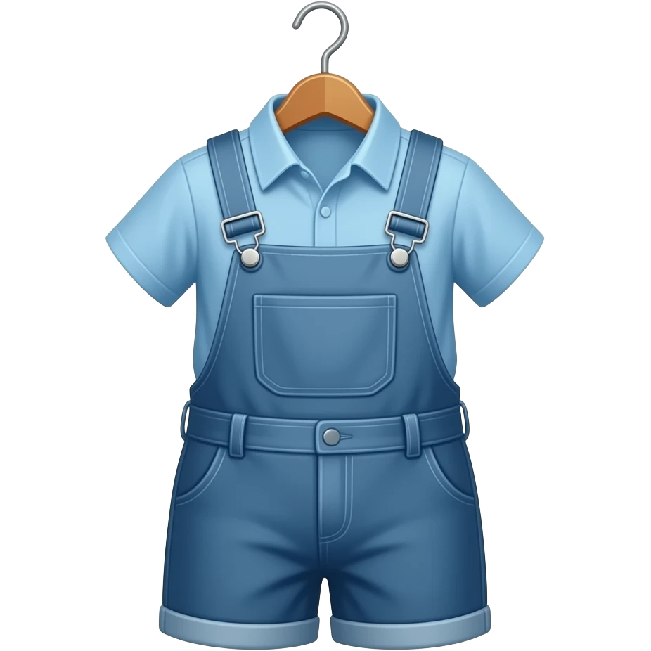 A hanger with a blue shirt and shortalls emoji
