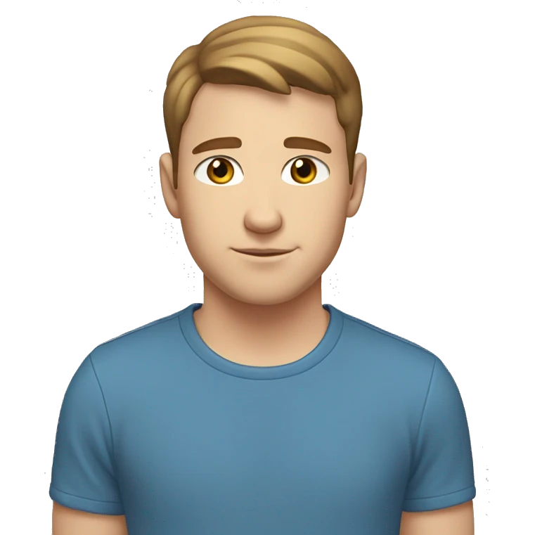A 20 year old, white man, with short brown hair,   with blue eyes wearing a t-shirt. emoji