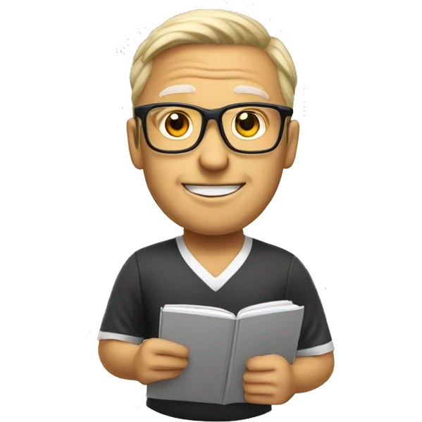 white soccer coach with eyeglasses holding a notebook emoji