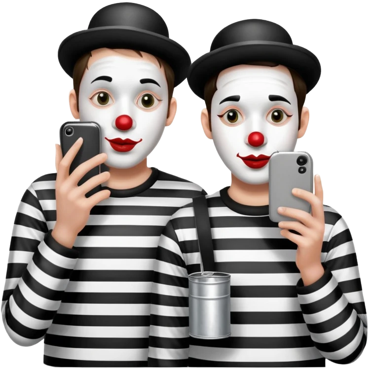 two mimes with white face paint using tin can phone emoji