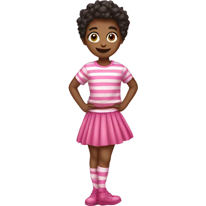 a feminine boy in pink striped thigh highs and a skirt emoji