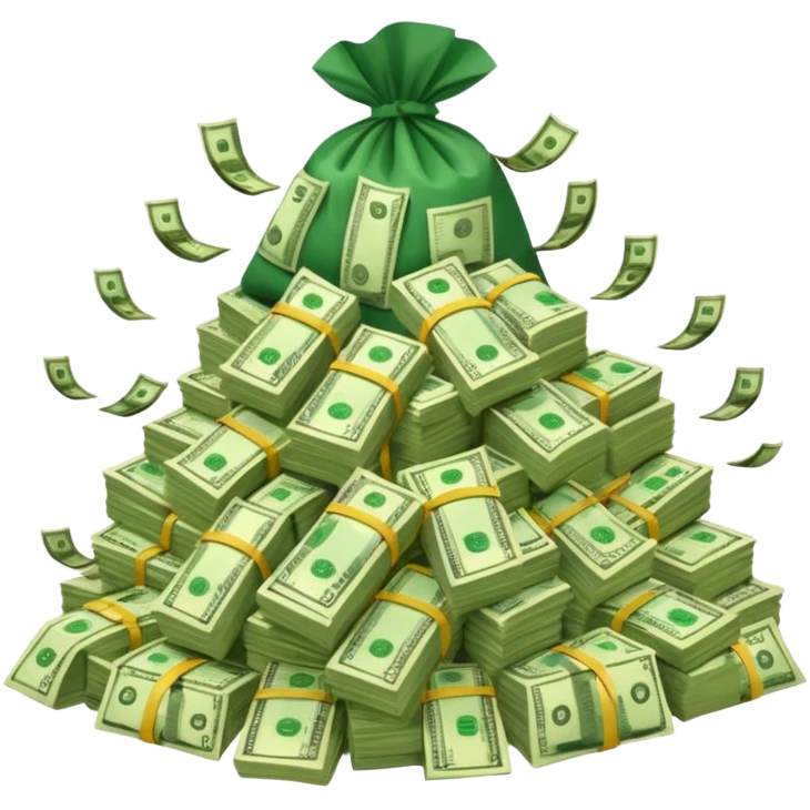 mountain of cash, with bags of money emoji