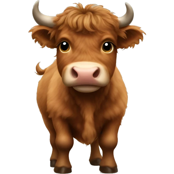 brown fluffy baby scottish cow with a small bow on head emoji