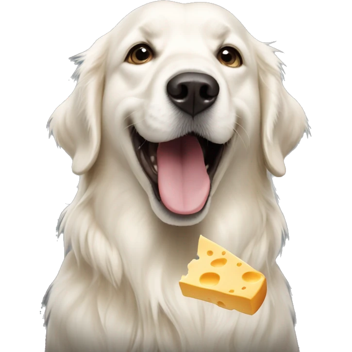 White golden retriever eatinfg cheese  emoji