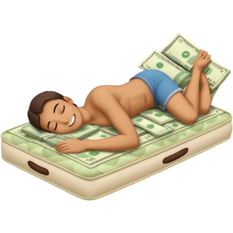 happy person napping on mattress of money emoji
