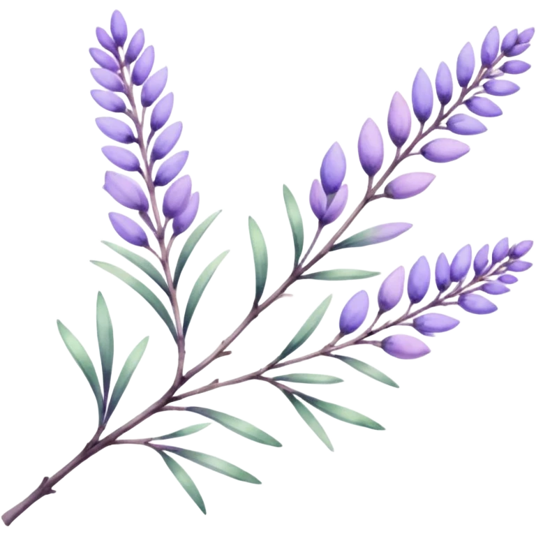 The art style is clean line art with delicate watercolor textures, pastel colors, and a dominant palette of lavender, soft lilac, and muted purple. Let the branch be more elongated emoji