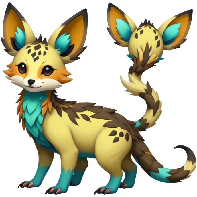 Rare realistic exotic epic pretty beautiful handsome gorgeous aesthetic colorful vibrant Vernid-Trico-species-Fakemon-creature by LiLaiRa, random markings, tufted ears, full body emoji