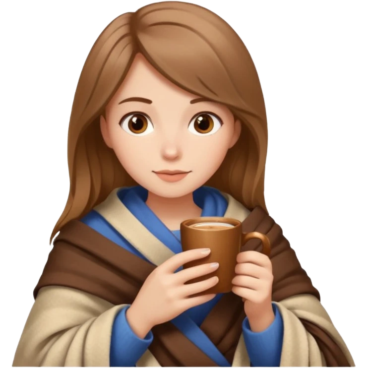 Beige Brown hair Girl drinking coffee, with a cozy blanket and book emoji