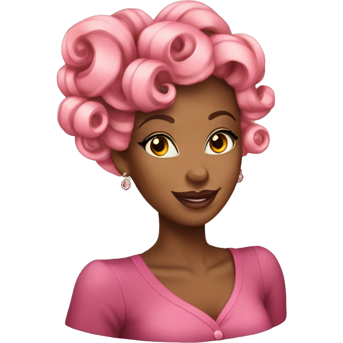 Pink French roll hairstyle with pin curls African American woman  emoji