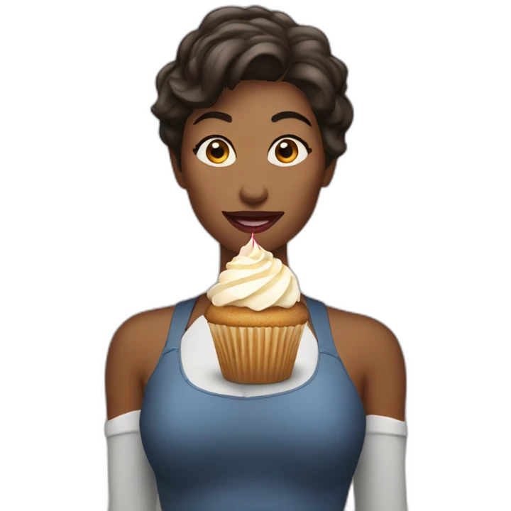 Powerwoman eating a cupcake emoji