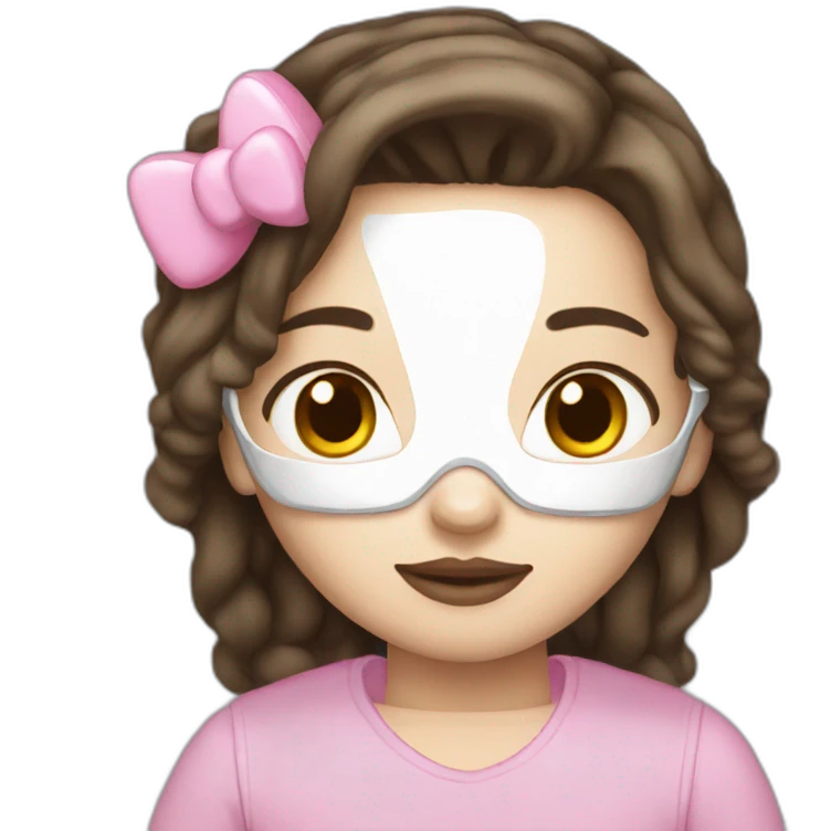 brunette with long hair disguised in hellokitty emoji