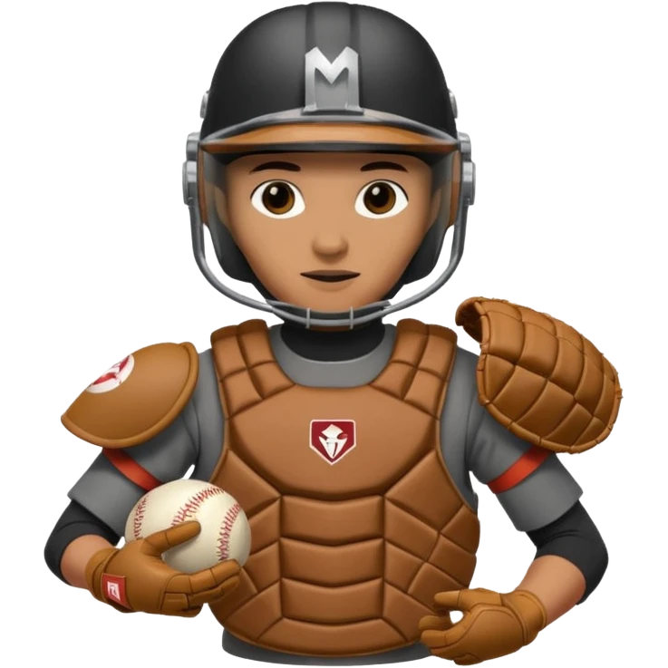Mandalorian using a Catcher's mitt.  He looks ready to catch a ball.  Make the catcher's glove oversized.  Put a dark visor in the helmet.   emoji