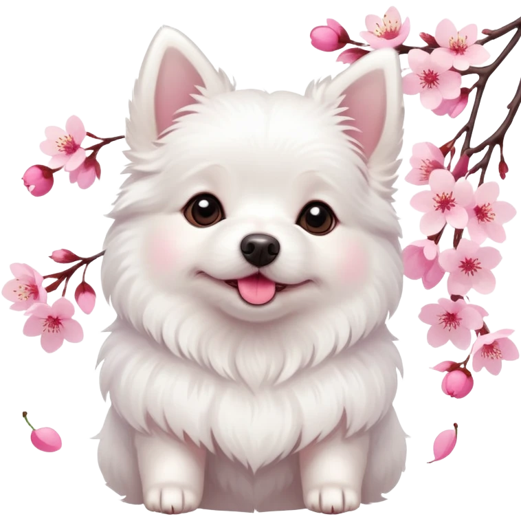 A cute  little  white dog and cherry blossom emoji