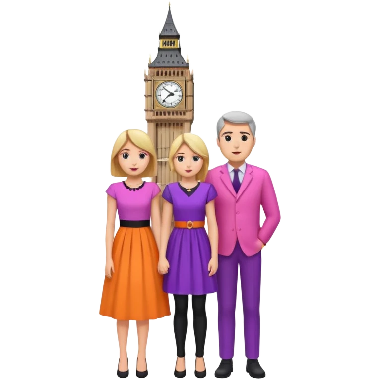 London Big ben with couple facing it keep couple dress colourful pink,purple,orange,black emoji