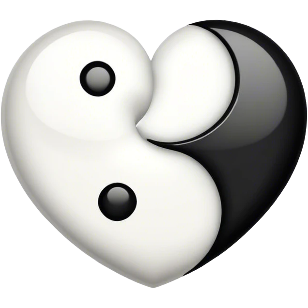 Yin and yang heart shape half black half white emoji