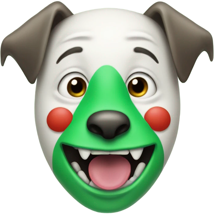 elon musk with a clown face and green nose with a dollar sign on it and puppy dog tongue and ears like an egirl emoji