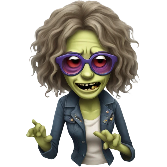  janis joplin zombie with her famous glasses on, dancing emoji