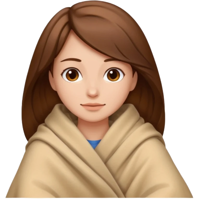 brown hair woman sitting under beige blanket emoji