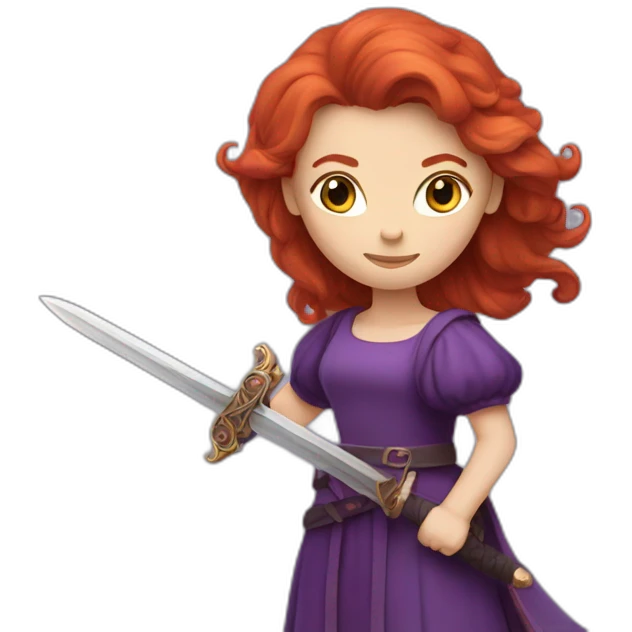 redhead women in purple dress with sword emoji