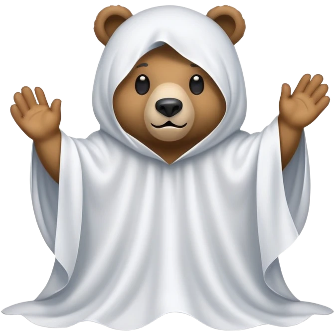 Bear wearing loose sheet playing a ghost emoji