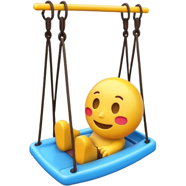 iOS-style 3D emoji: a colorful plastic swing with a safety bar in front, hanging from two ropes, glossy surface and soft shadows emoji