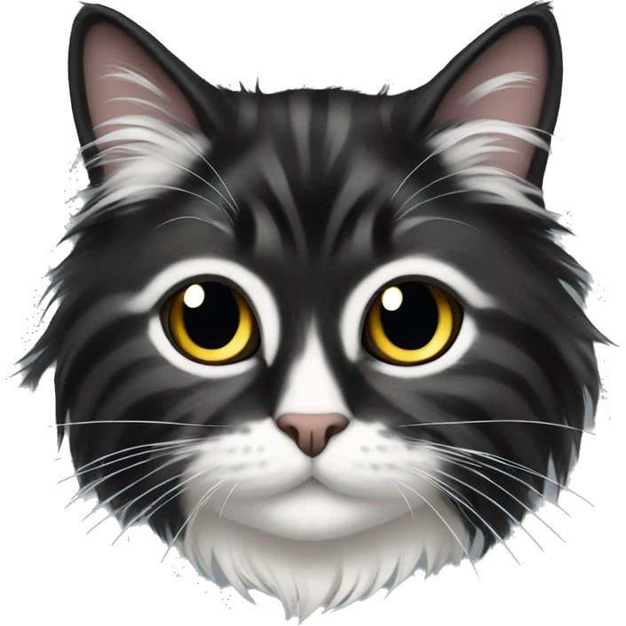 long haired cat black with white spot emoji