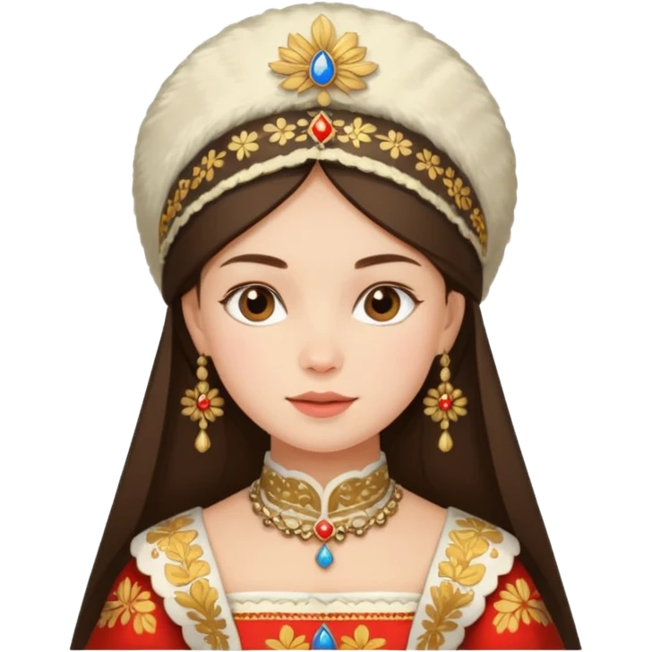 Brunette girl in Russian costume wearing traditional kokoshnik  emoji