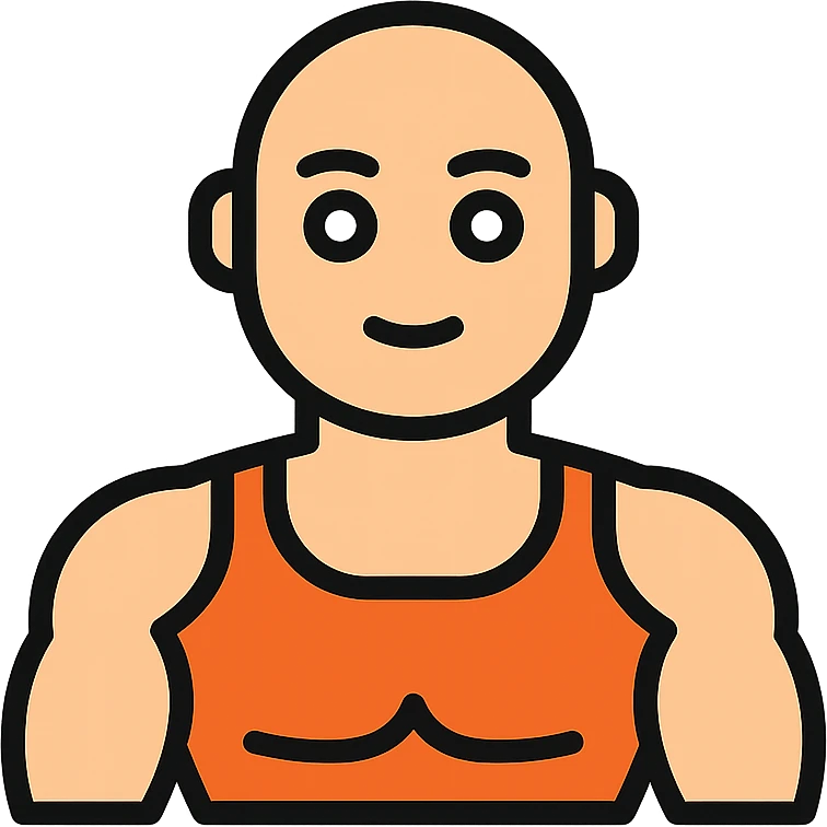 bald muscular man with big eyes emoji