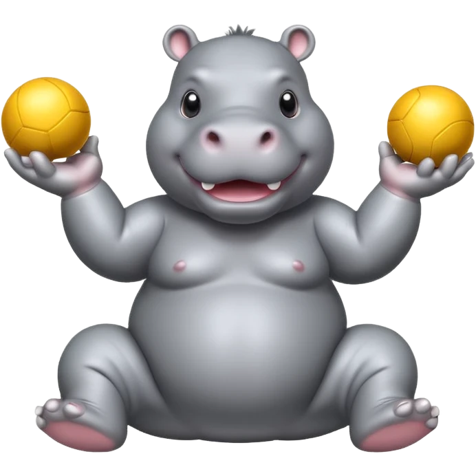 a Circus cute hippo juggling two metal ball emoji
